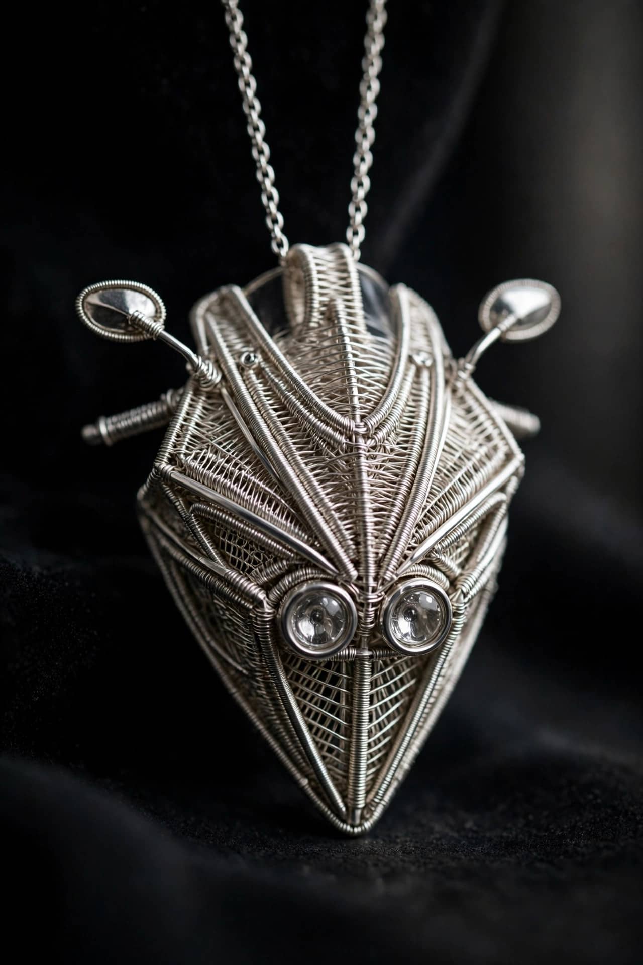 silver wire pendant shaped like sport motorcycle fairing