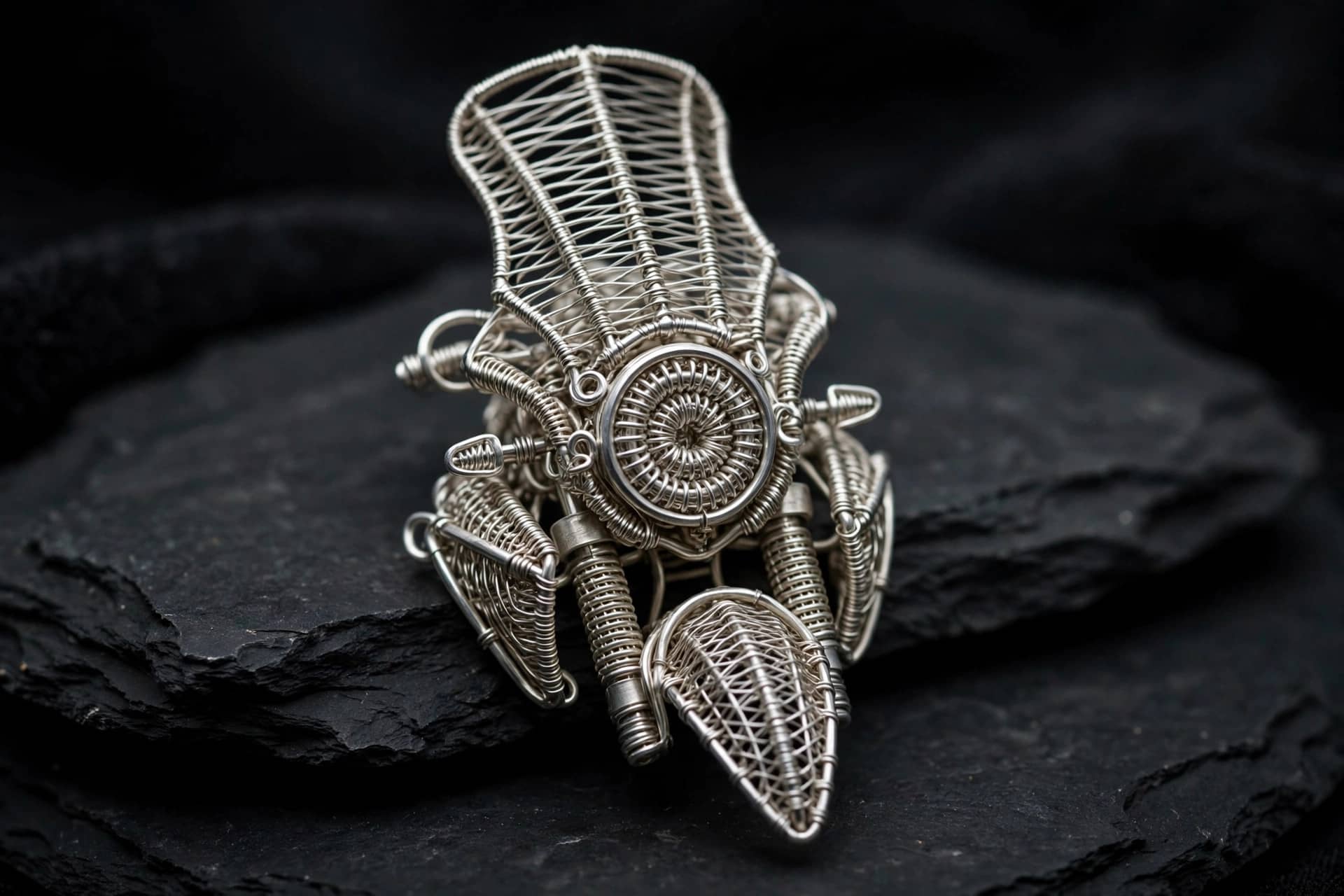 silver wire pendant shaped like adventure motorcycle front