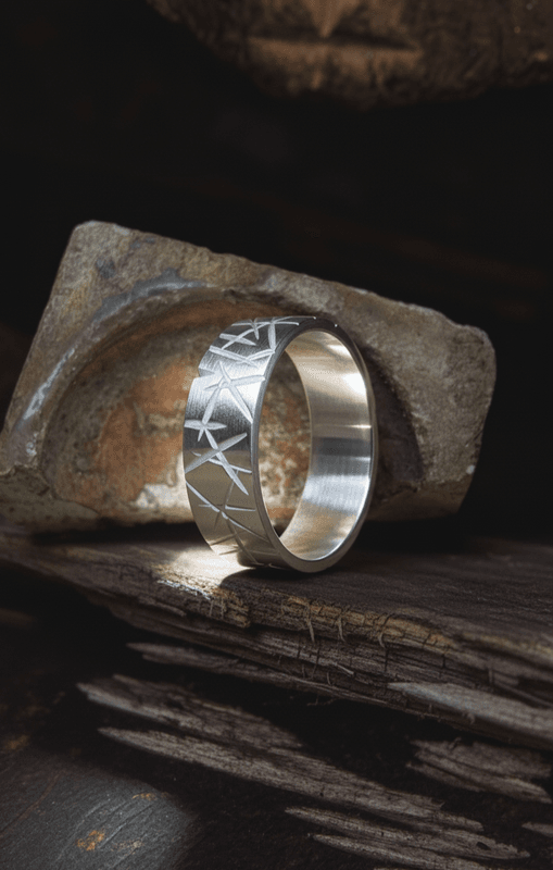 Fascia in argento 925 con finitura a intaglio, realizzata a mano